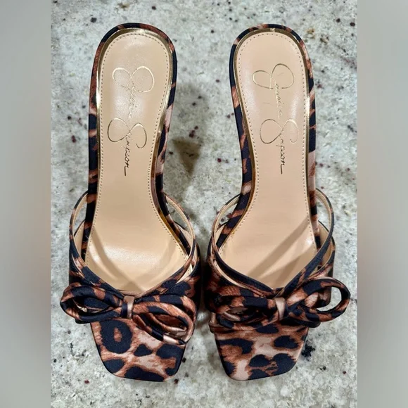 Jessica Simpson Leopard Print Bow Kitten Heel Sandals - NEW - Picture 3 of 12